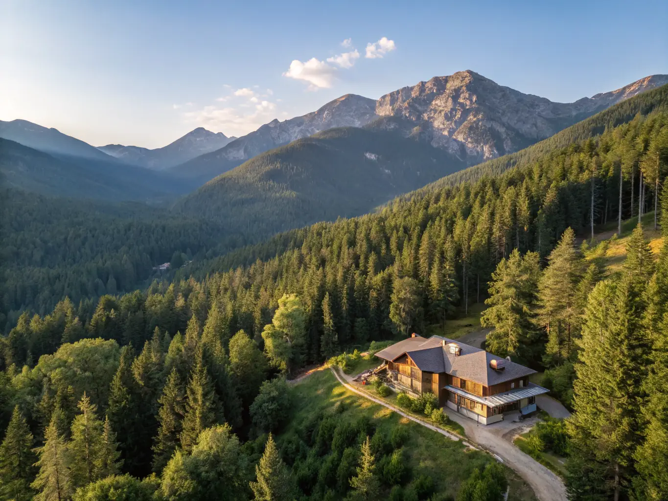 A picturesque Parador hotel in the mountains of Spain, surrounded by lush greenery and offering stunning panoramic views.